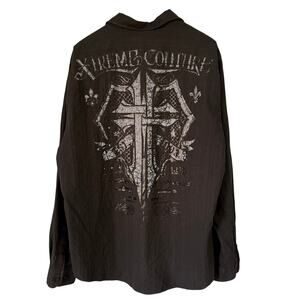 Extreme Couture x Affliction Men's Black Button Shirt Biker MMA Sz 2XL